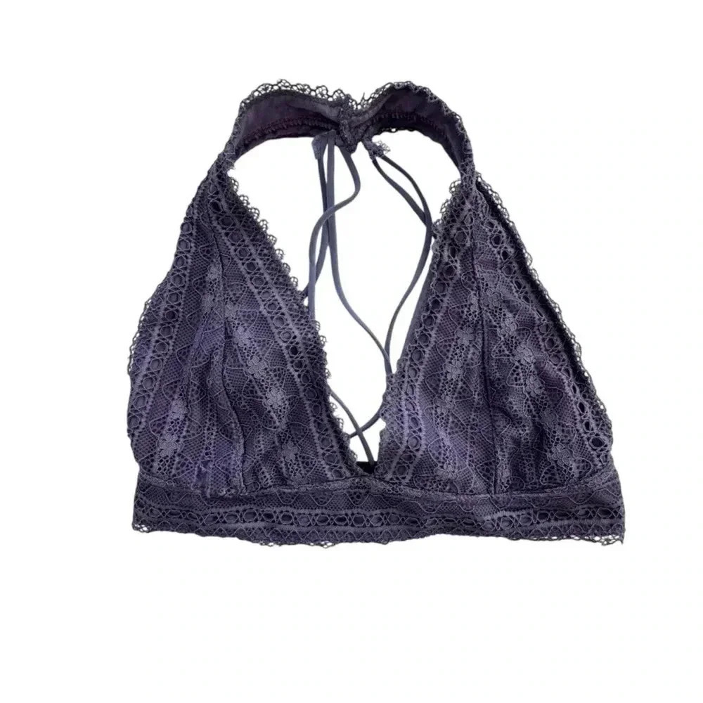 Purple Halter Top Lace Floral Bralette, Size Medium Bra Intimate